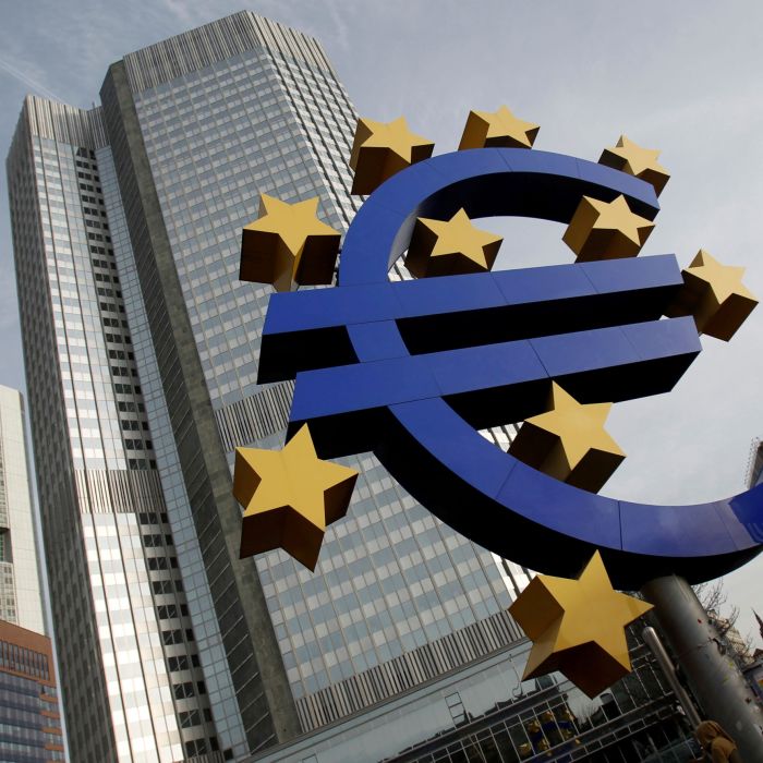 FILE PHOTO: A sculpture showing the Euro currency sign is seen in front of the ECB headquarters in Frankfurt