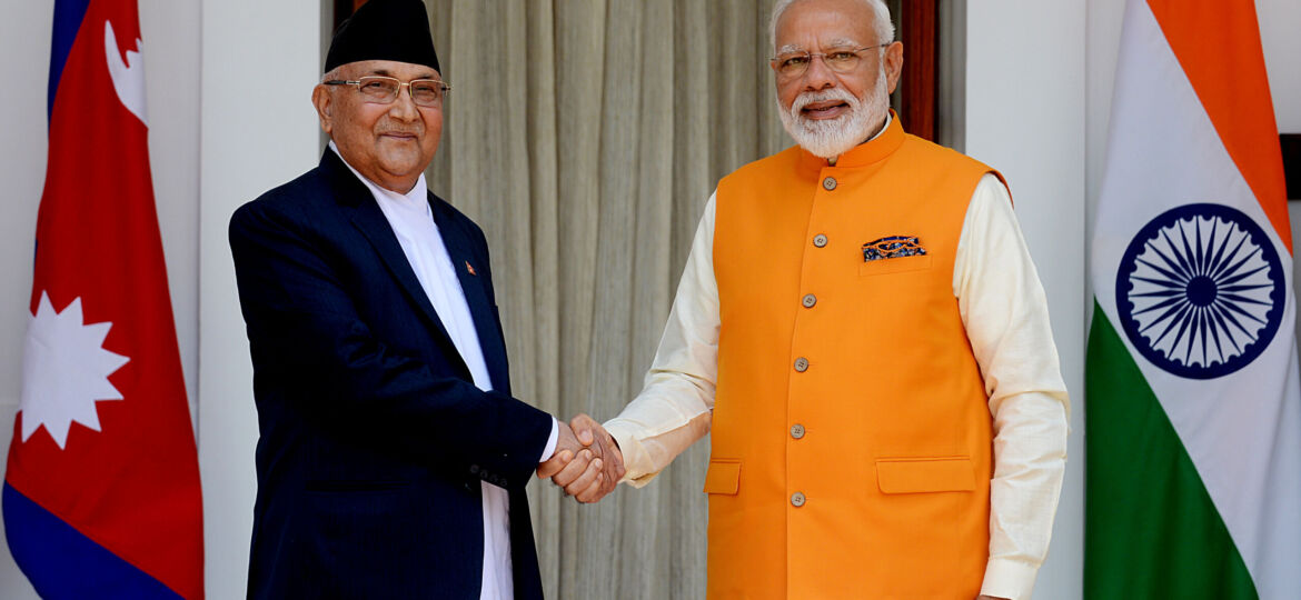 Prime Minister Narendra Modi meets Prime Minister of Nepal K.P. Sharma Oli at Hyderabad House in New Delhi