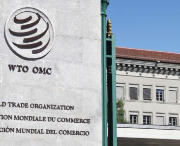 Geneva, Switzerland - August 14, 2016: The World Trade Organization entrance and building in Geneva, Switzerland. The World Trade Organization also called WTO is an intergovernmental organization which regulates international trade