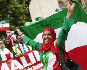 Members of the Somaliland community in Britain's capital celebrate the 20th anniversary of its declaration of independence from Somalia during a demonstration in London May 18, 2011. The protesters were calling for the United Kingdom and UN to formally recognise Somaliland as an independent state. REUTERS/Olivia Harris (BRITAIN - Tags: POLITICS)