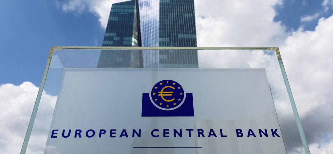 FILE PHOTO: European flags are seen in front of the ECB building, in Frankfurt
