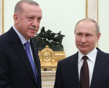 MANDATORY CREDIT
Mandatory Credit: Photo by MICHAEL KLIMENTYEV/SPUTNIK/KREMLIN POOL/POOL/EPA-EFE/Shutterstock (10574807i)
Turkish President Recep Tayyip Erdogan (L) and Russian President Vladimir Putin (R) shake hands during their meeting at the Kremlin in Moscow, Russia, 05 March 2020. The Turkish leader arrived in Moscow to discuss with Russian President possible ways to resolve the Syrian crisis including the worsening situation in the Idlib de-escalation zone.
Turkish President Recep Tayyip Erdogan visits Moscow, Russian Federation - 05 Mar 2020