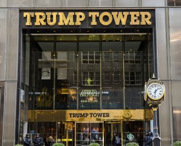 Exterior view of the entrance to Trump Tower (at 721 Fifth Avenue), New York, New York, January 10, 2017. (Photo by Mark Reinstein/Corbis via Getty Images)