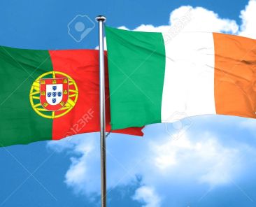 Portugal flag with Ireland flag, 3D rendering