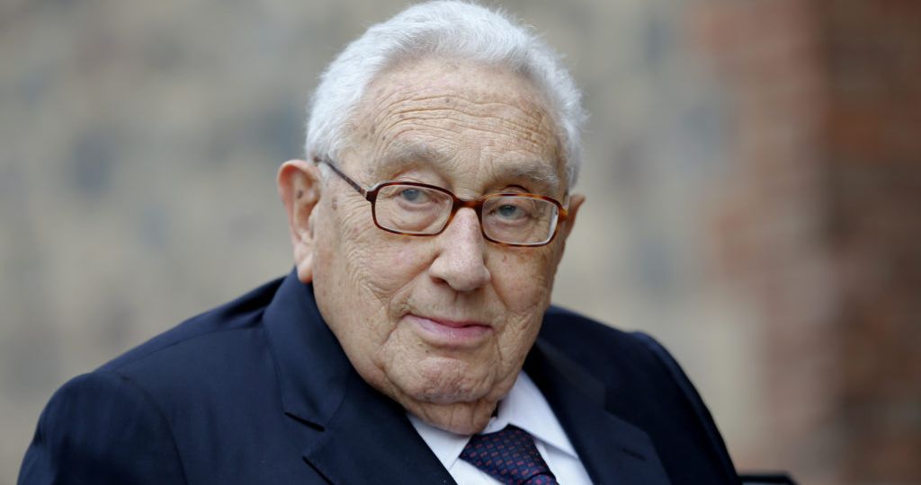 Former U.S. Secretary of State Kissinger arrives for a memorial service for late Social Democratic senior politician Bahr at St. Mary's Church in Berlin