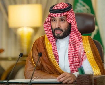 RIYADH, SAUDI ARABIA - OCTOBER 23: (----EDITORIAL USE ONLY â MANDATORY CREDIT - " ROYAL COURT OF SAUDI ARABIA / HANDOUT" - NO MARKETING NO ADVERTISING CAMPAIGNS - DISTRIBUTED AS A SERVICE TO CLIENTS----) Saudi Crown Prince Mohammed bin Salman attends the opening of the Saudi Green Initiative Forum, via video link, in Riyadh, Saudi Arabia on October 23, 2021. (Photo by Royal Court of Saudi Arabia/Handout/Anadolu Agency via Getty Images)