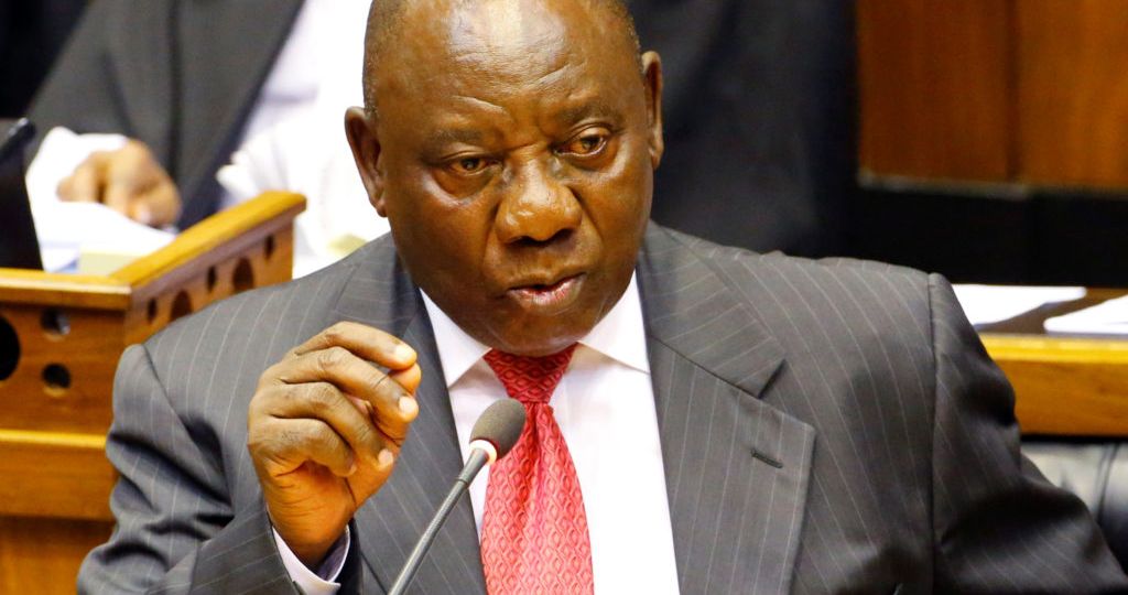 President of South Africa Ramaphosa addresses MPs after being elected president in parliament in Cape Town