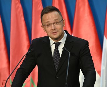 Hungarian Foreign and Trade Minister Peter Szijjarto speaks during a press conference in the Puskas Arena in Budapest, Hungary, on December 7, 2021, after a meeting of the Visegrad Four (V4) group and Morocco.,Image: 646765203, License: Rights-managed, Restrictions: , Model Release: no, Credit line: ATTILA KISBENEDEK / AFP / Profimedia