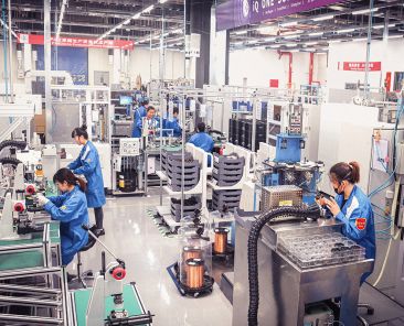 FILE PHOTO: A handout photo shows a production line at the ebm-papst site in Xi'an, China. ebm-papst/Handout via REUTERS/File Photo